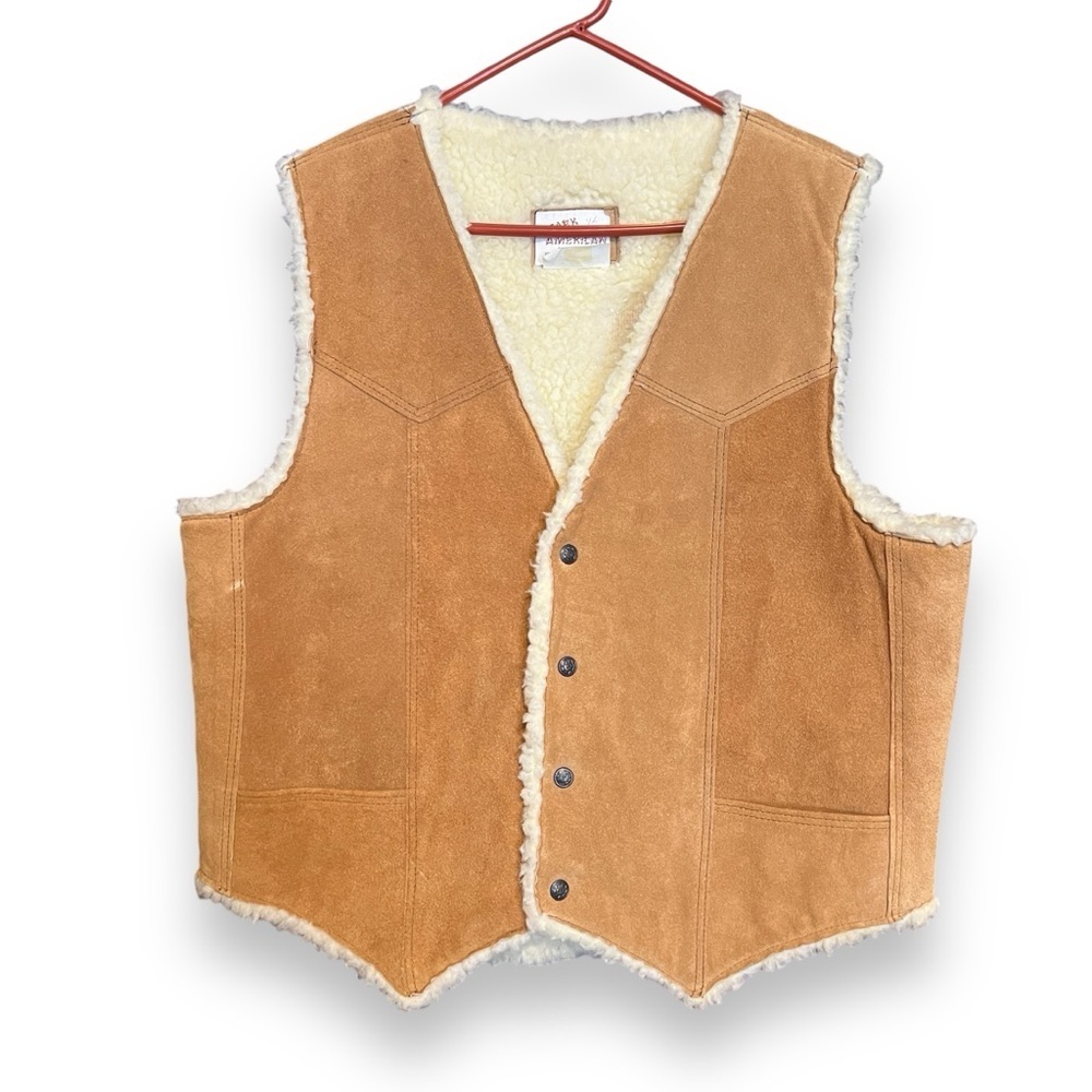 Ozark Mountain Suede Leather Shearling Vest Size XL